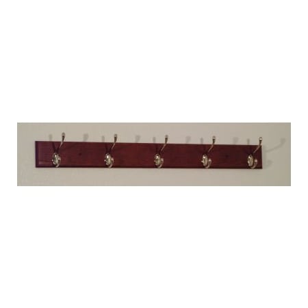 Wooden Mallet 36" Coat Rack with 5 Nickel Hooks - Mahogany HCR-5NMH